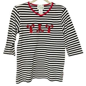 Vintage Striped Lobster Embroidered Striped 3/4 Sleeve Nautical Top XS Summer